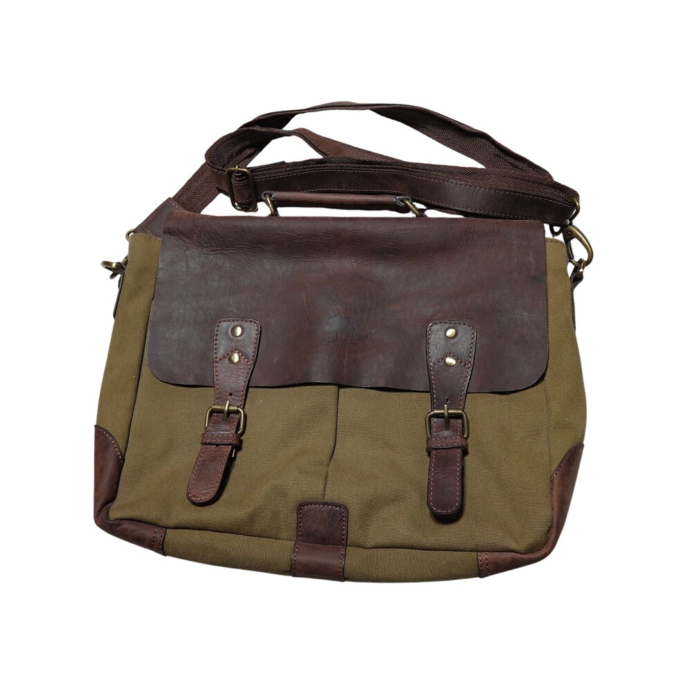 Rustic Town Messenger Bag Mens Medium Brown Canvas Leather Crossbody Pockets
